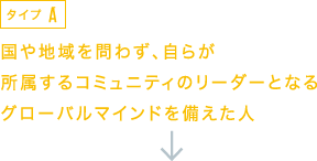 [タイプ A] 国や地域を問わず、自らが所属するコミュニティのリーダーとなるグローバルマインドを備えた人